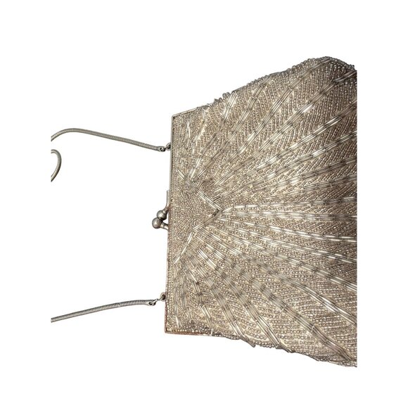 Vintage Silver Seashell Clam Shaped Andre Cellini Beaded Clutch Purse - Picture 2 of 10